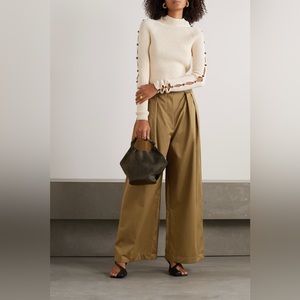 KHAITE Rico pleated cotton-twill wide-leg pants Size 4